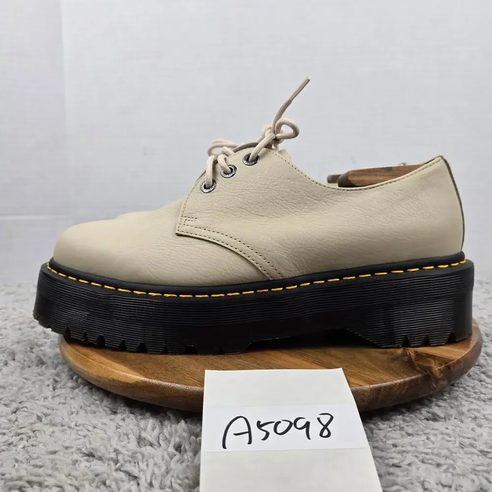 Dr. Martens Mens 12 Quad 1461 II Pisa Beige Leather Low Platform Y2K Chunky Shoe